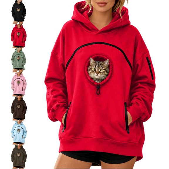 longantii Pet Pouch Hoodie for Women with Kangaroo Pocket Cat Dog Carrier Hoodies, Long Sleeve Dog Puppy Carrier Winter Warm Pullover Soft Lightweight Sweatshirts for Pet Animal Lover