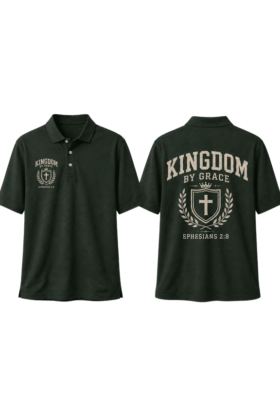 Grace Kingdom Crest Polo Shirt, Christian Collegiate Faith Theme
