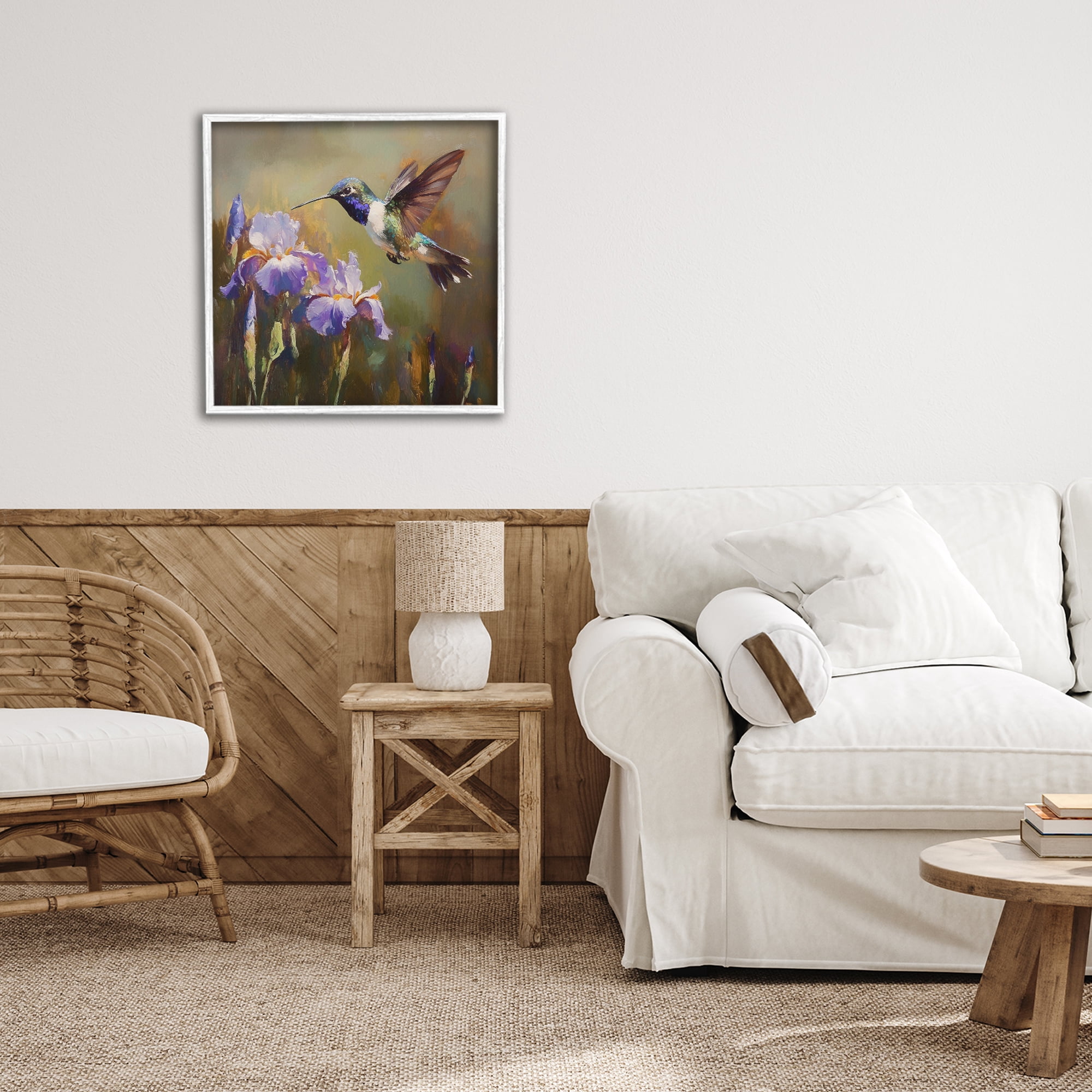 Stupell Industries Hummingbird & Purple Irises White Framed Giclee Art, design by Tina LeCour