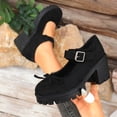 thumbnail image 5 of ZACPNCV Womens Plus Size Suede Pumps Bow Wrap Around Strap Block Heel Comfort Dress Shoes, 5 of 9