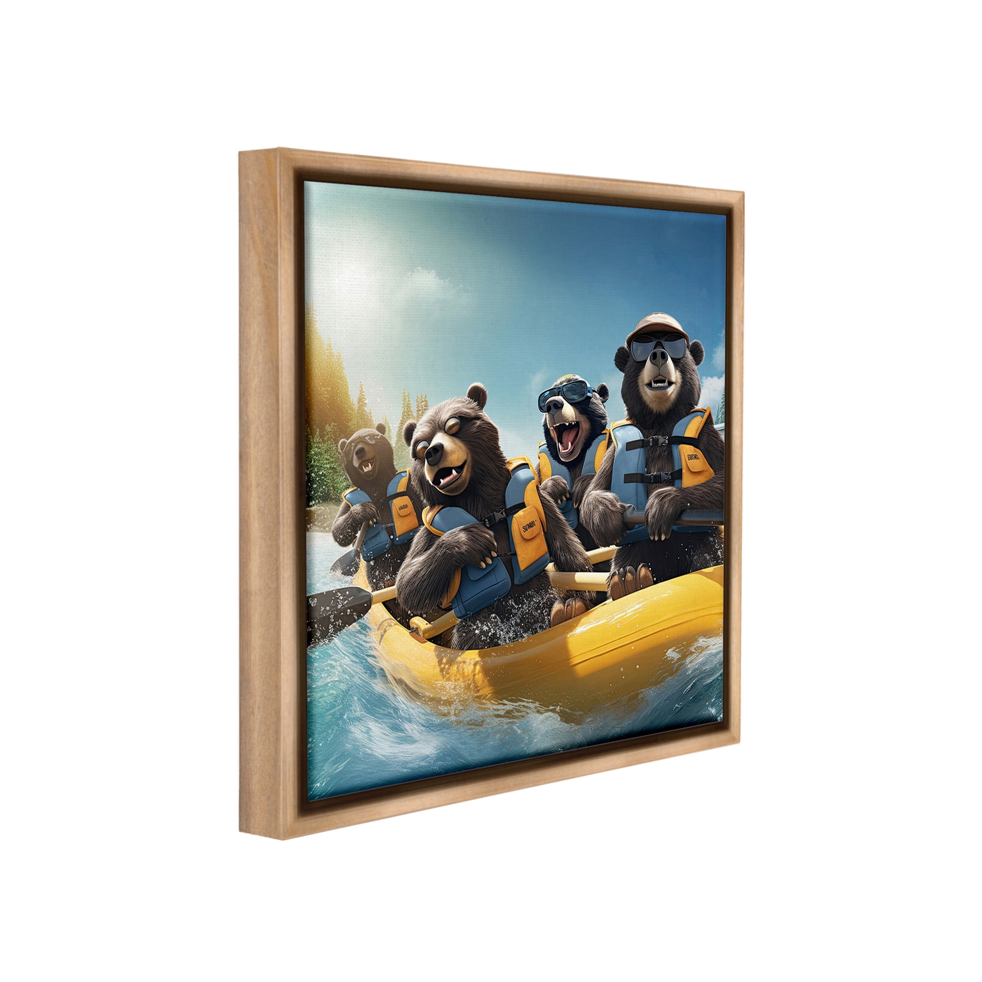 Stupell Industries Funny Kayaking Bears Animals & Insects Painting Brown Floater Framed Canvas Art Print Wall Art, 25 x 25