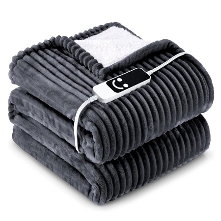 SORMAG Heated Blanket Electric Blanket Gentle Soft Flannel Heated Throw Blanket with 12 Time Settings and 5 Heating Settings,ETL Certified Machine Washable (50x60 inches,Gray)