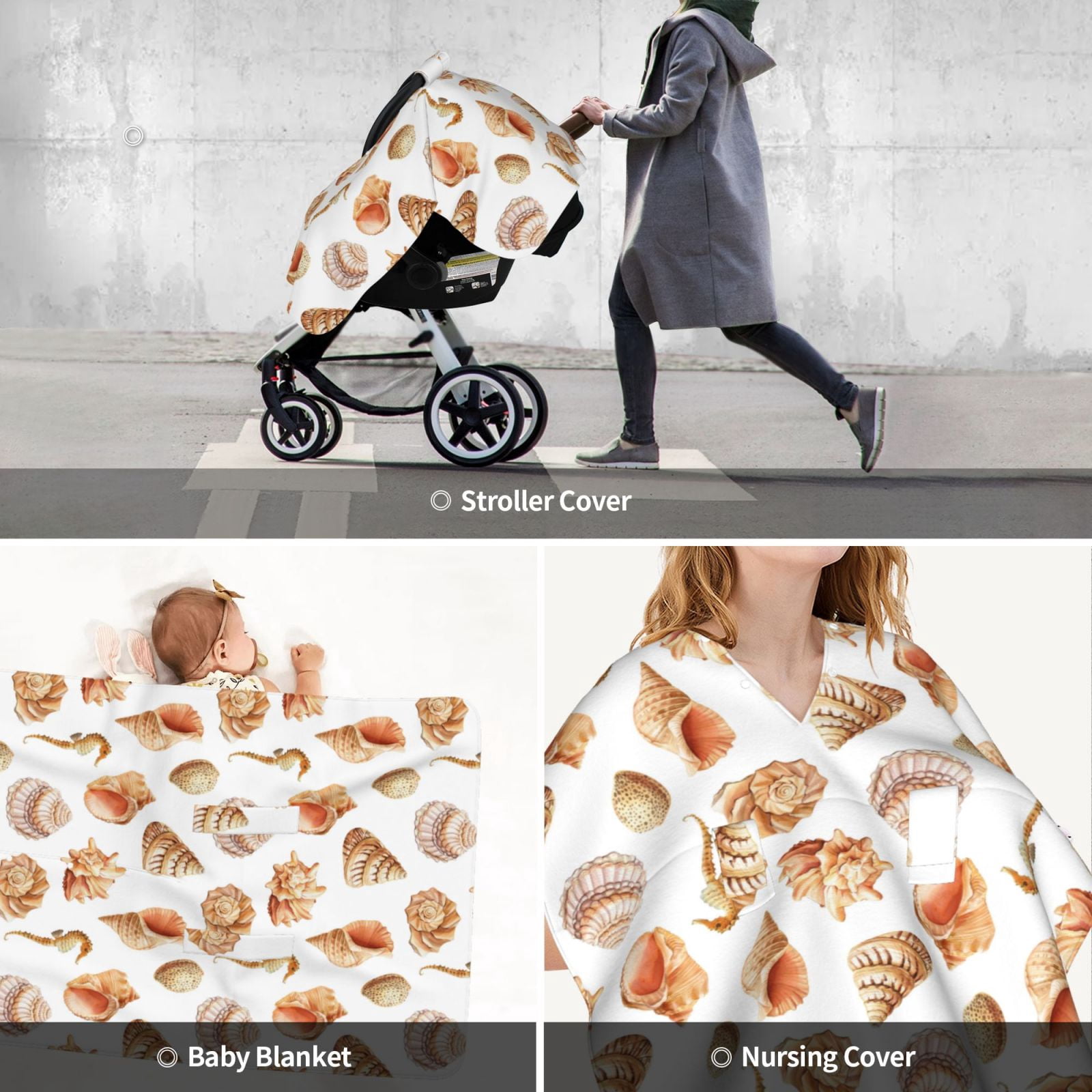 Car Seat Cover Baby - Conch Shell No.J937 Breathable Infant Car Seat Cover for Baby Carseat, Lightweight Comfort Baby Essentials Must Haves Newborn Stuff for Girl Boy