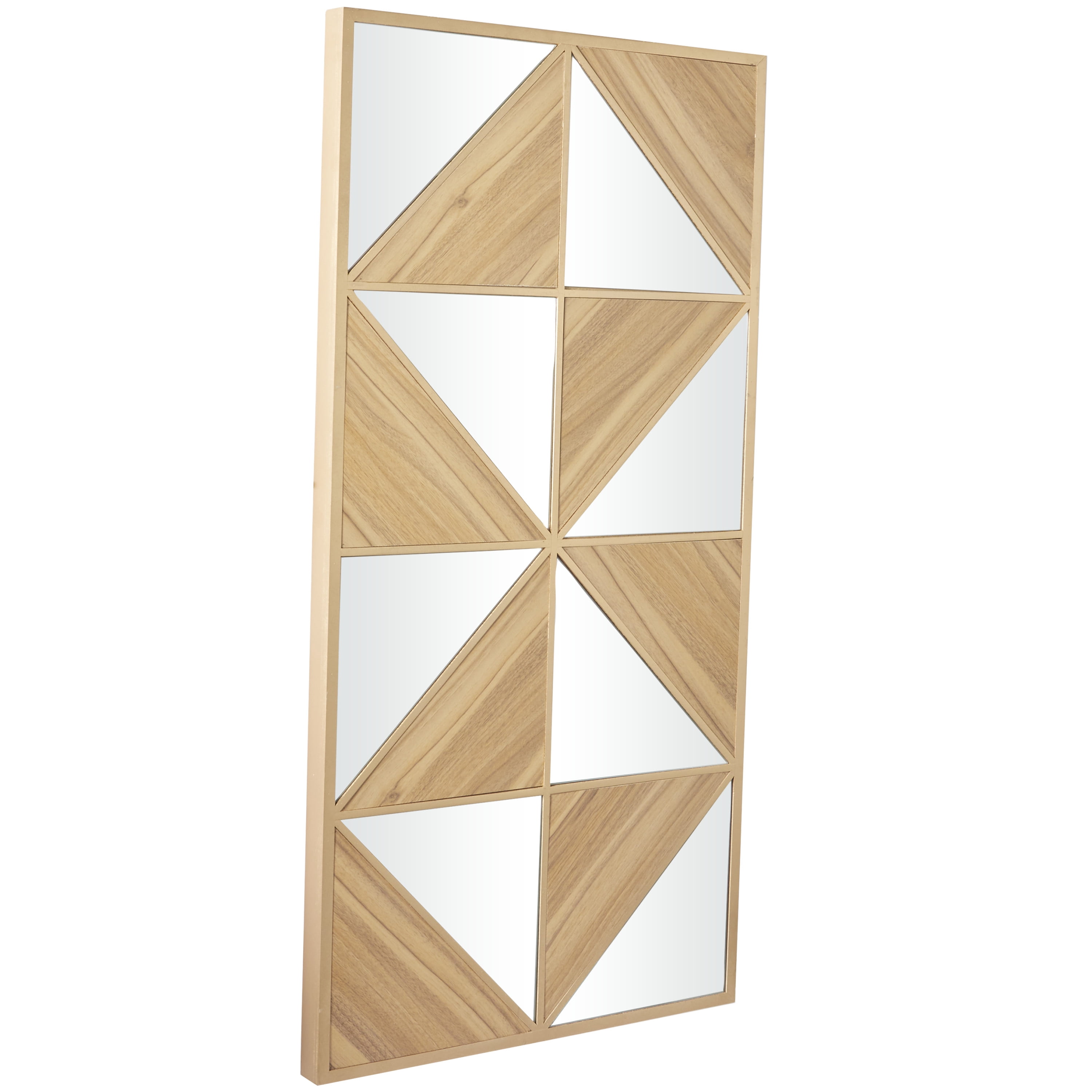DecMode Light Brown Wood Triangle Mirrored Geometric Wall Decor