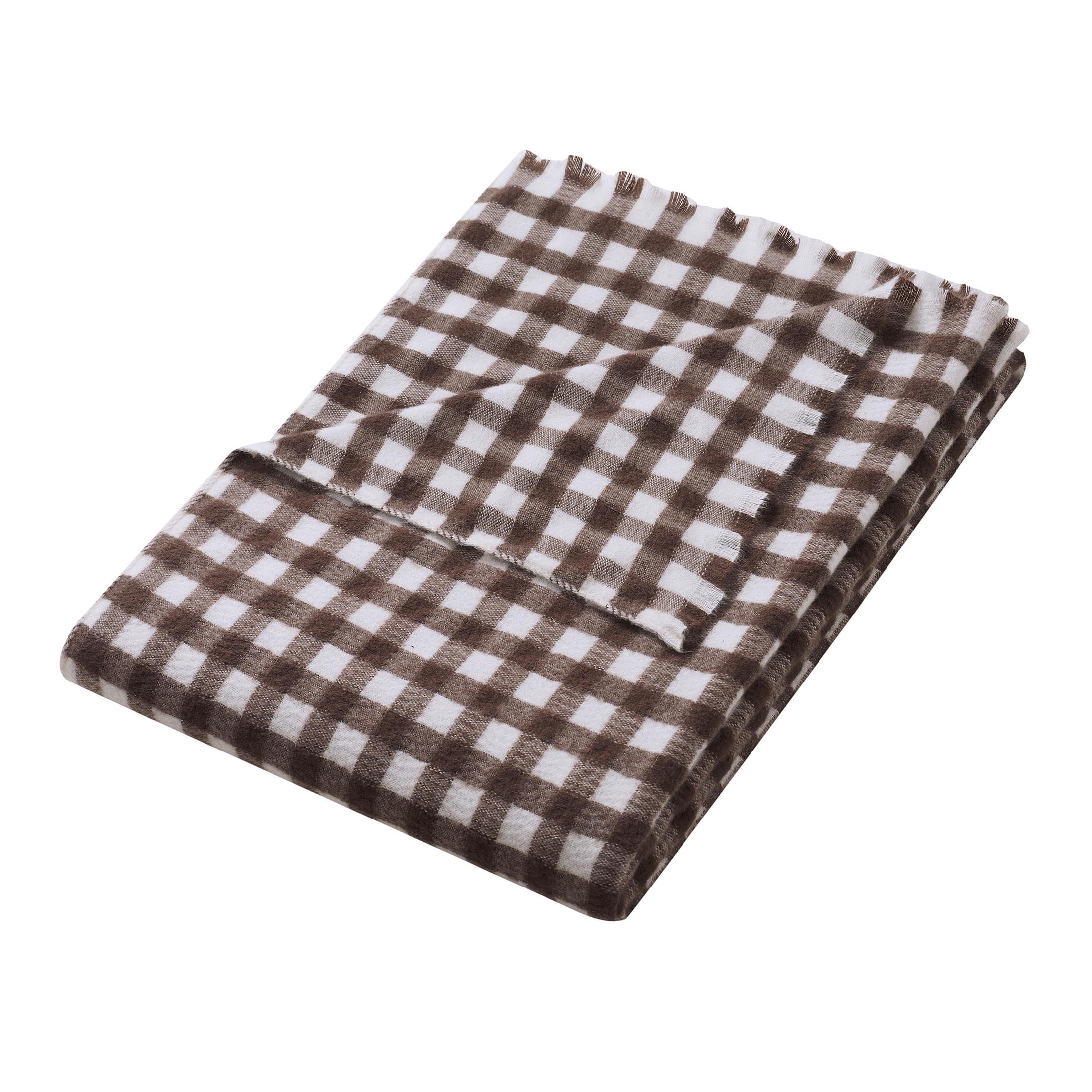 My Texas House Brown Woven Gingham Fringe Throw Blanket, 60 in x 80 in