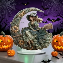 Charming Moonlight Witch Light Catcher, Halloween Suncatcher Witchy Decor, Acrylic Stained Glass Window Hanging Suncatcher Panel, Stunning Witchy Home Decor A