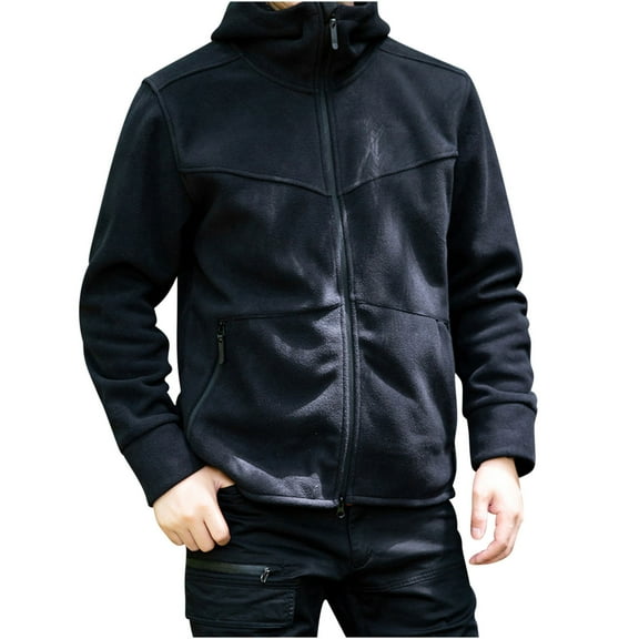 JSGEK Zip up Fluffy Fuzzy Sherpa Men's Outerwear Jacket Loose Vintage Long Sleeve Long Sleeve Hoodies Casual Clothes for Men Black L