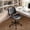 Black, variant on Primy Armless Office Desk Chair, Mid-Century Modern Faux Leather Task Office Chair with Bentwood-Inspired Detailing, Adjustable Height Swivel Rolling Task Computer Chair with Walnut Accent for Home O