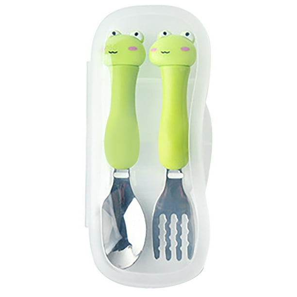 Fiudx Juego de Alimentación para Bebé, Tazón Redondo con Ventosa, Cuchara y Tenedor, Ideal para Viajes, Fácil de Limpiar, Acero Inoxidable No Tóxico, Diseño Ecológico, Apto para Uso Diario, Juego de