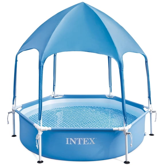 Intex: Canopy Metal Frame Splash Pool - 6' x 15" - UPF 50  Sunshade Cover, Built-In Water Sprayer, Puncture-Resistant, Wade Kiddie Pool, Kids 3 
