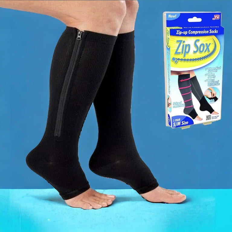 ZIPIT Zip Sox Zip-Up Compression Socks, Black - Small/Medium Black Small