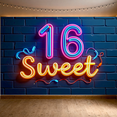thumbnail image 5 of Neon Style 16 Sweet Backdrop Banner, Teen Birthday Party Decorations, Photography Props, Party Background, Photo Booth Decor, Celebration Decor, 5 of 8