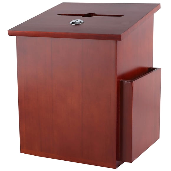 Wood Charity Donation collection Box Office suggestion Ballot Box With wide slot for envelopes and suggestion comment forms, side Pocket and Locking
