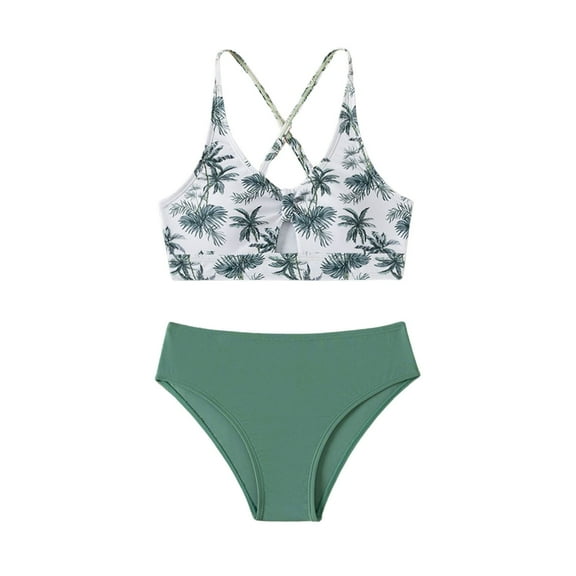 Girls' Swimwear Kids Fashion Swimsuits 2 Piece Bikini Sets Sport Bathing Suits Girls Swimsuit Green 5 Years-6 Years