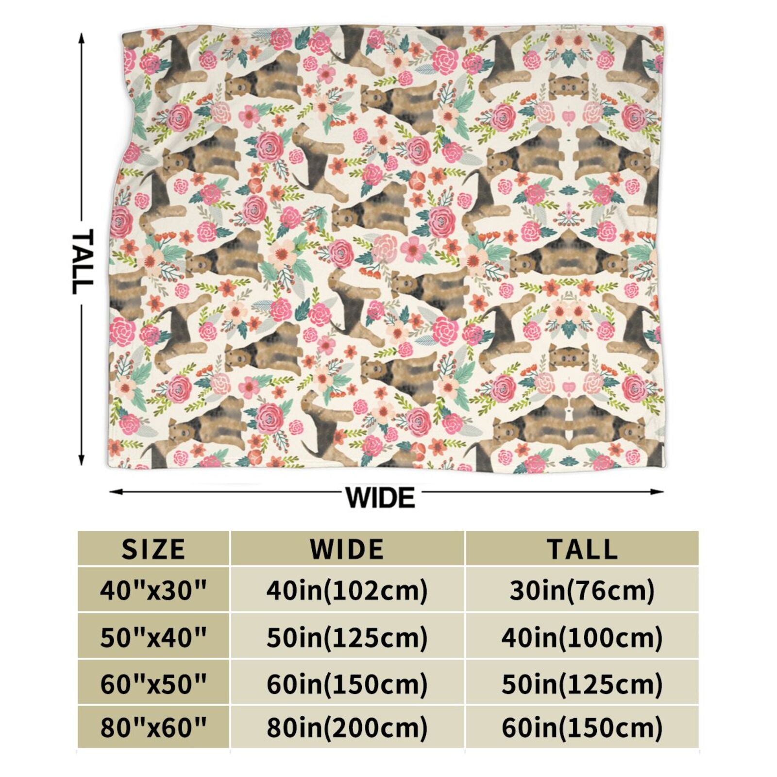 Wijzvio Terrier Dogs Lovers Flower Floral Throw Blanket Soft Fuzzy Fleece Blanket For Couch Bed Living Room Decoration 50"X40"
