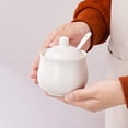 thumbnail image 2 of Azucarero de cerámica con tapa y cuchara, tarro de almacenamiento de porcelana blanca para azúcar, sal y pimienta, 7 onzas, 2 of 5