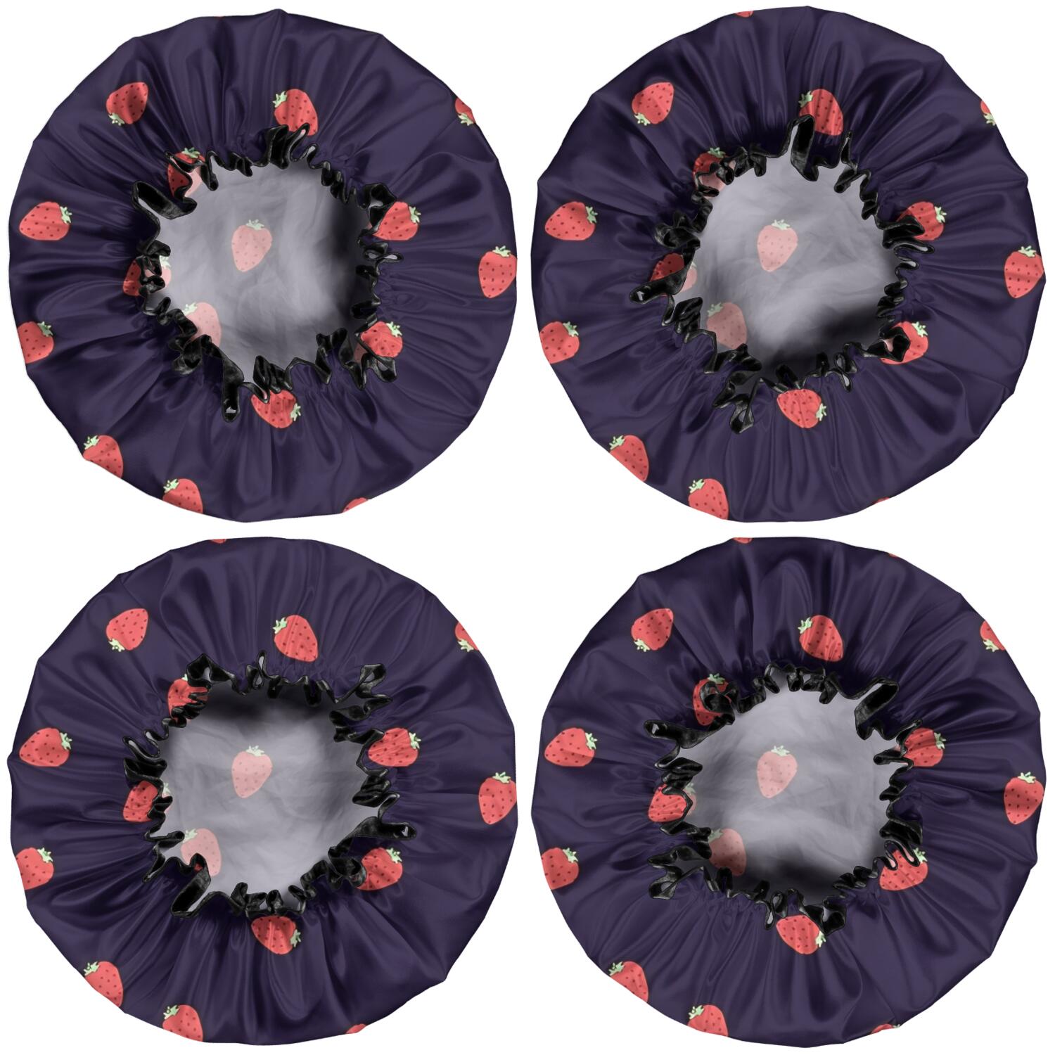 Shower Caps,Red Strawberry Plants Dark Pattern Waterproof Shower Cap for Women 4 Pieces,Double Reusable Hair Cover for Shower PEVA Elastic Stretch Hem