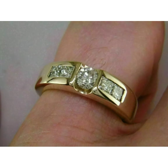 Men's Band Ring 14K Yellow Gold Plated Silver 2Ct Round Brilliant Cut Lab Created VVS1/D Diamond