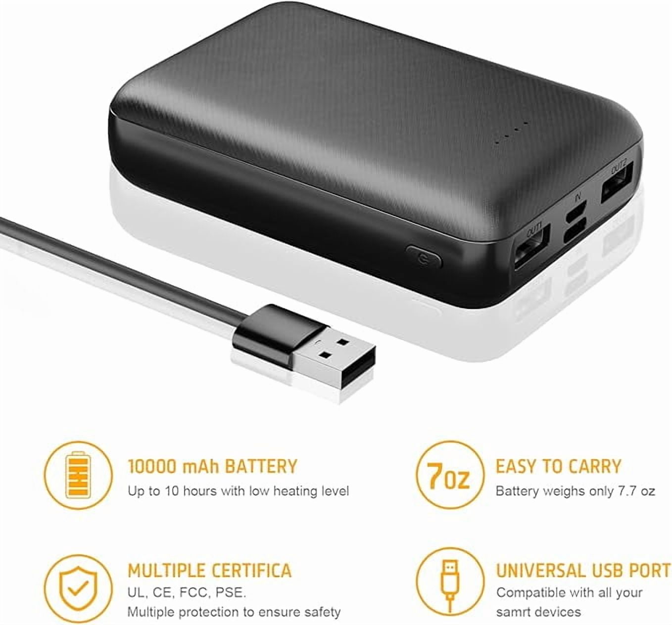CICIEKAE 5V2A Battery Pack for Heated Vest Heated Jacket 10000mAh Power Bank for Men Women(Not Suit for 7.4v Heated Clothing)