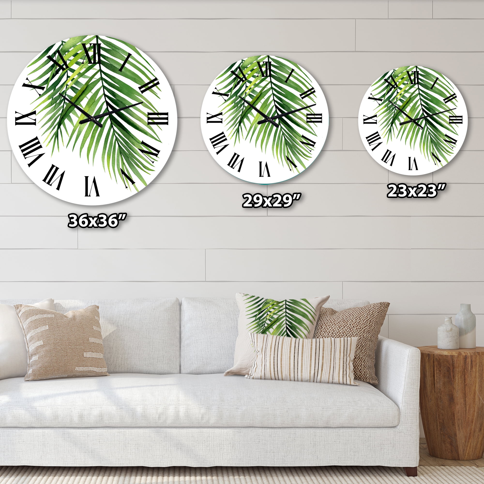 Designart 'Detail Tropical Palm Branches' Tropical Wall Clock