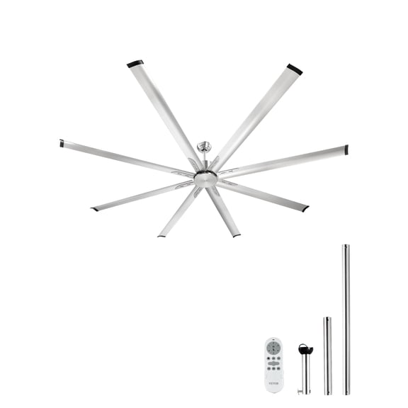 VEVOR 96 In Ceiling Fan without Light, 6-Speed Remote Control, Aluminum 8-Blade,Reversible DC Motor, Modern Low Profile Flush Mount Fan for Bedroom,Living Room,Patio, Indoor/Outdoor, Brushed Nickel