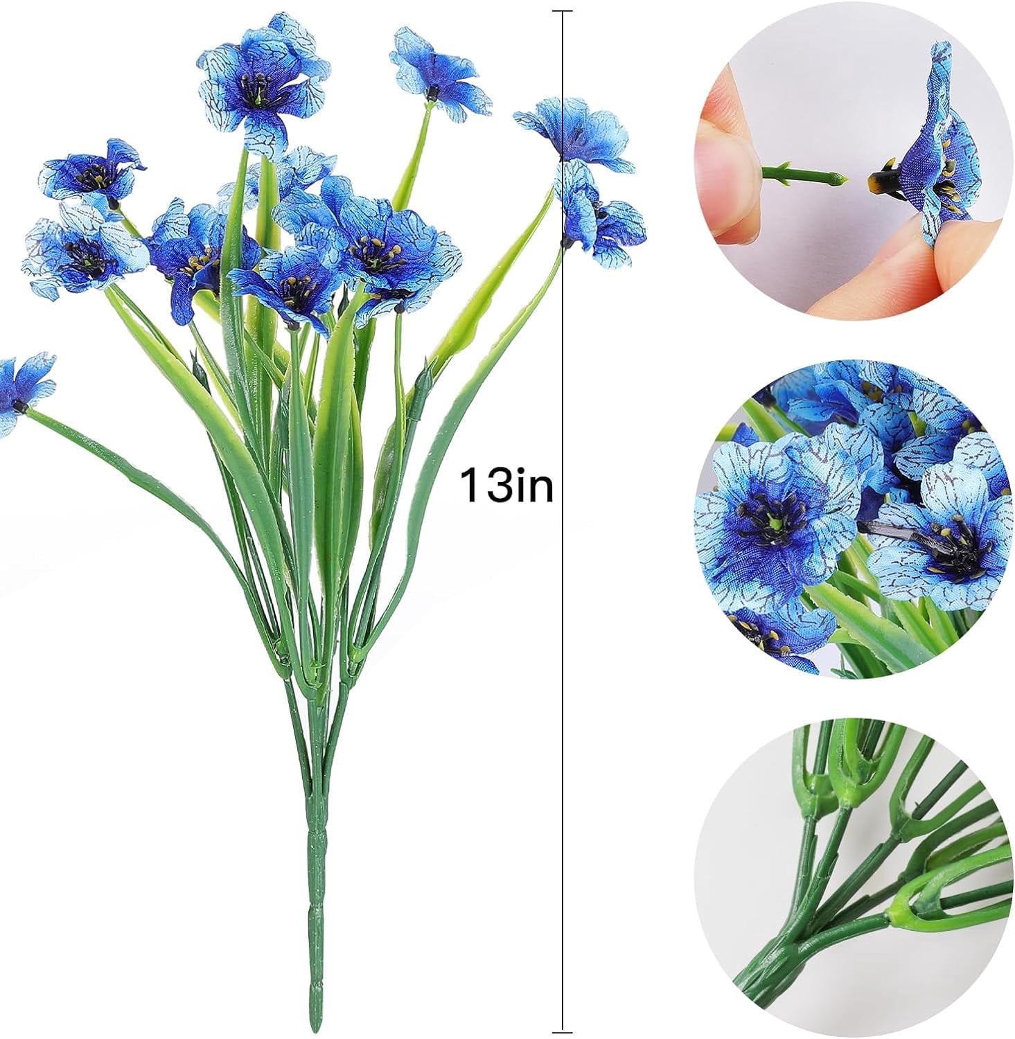 6 Bundles Artificial Flowers for Spring Decoration, Outdoor UV Resistant Fake Silk Flowers No Fade Faux Plastic Plants for Indoor Outside Window Box Porch Hanging Basket Decor (Blue-violet)