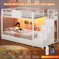 thumbnail image 6 of Plonmago Bunk Bed Twin Over Twin with LED Lights\Storage\Guardrail & Stairs, Twin Bunk Bed with 8 Storage Drawers, Metal Twin Loft Beds,Space Saving, Sturdy Frame,White, 6 of 9