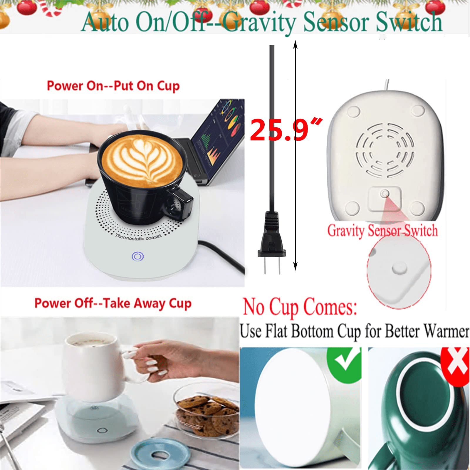 Aoibox Coffee Mug Warmer Cup Warmer Auto Shut Off Coffee Tea Milk Electric Heater Pad for Office and Home, White