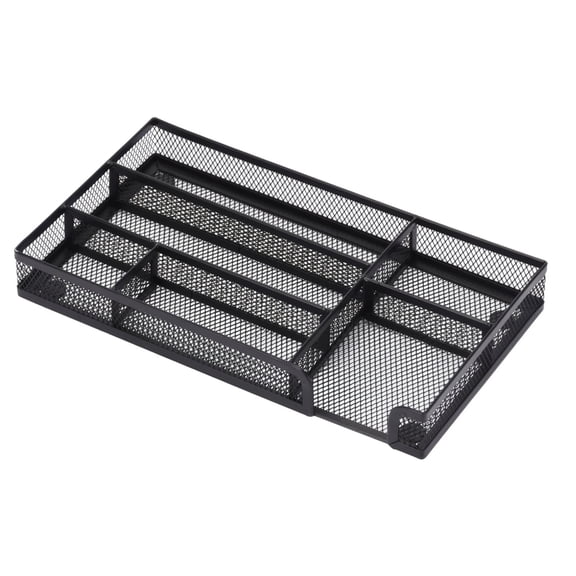 Black Metal Mesh 6 Compartment Desk Organizer Tray, Writing Pens Storage Rack, Rolling Ball Pen Holder, Desktop Organizer for Office Supplies