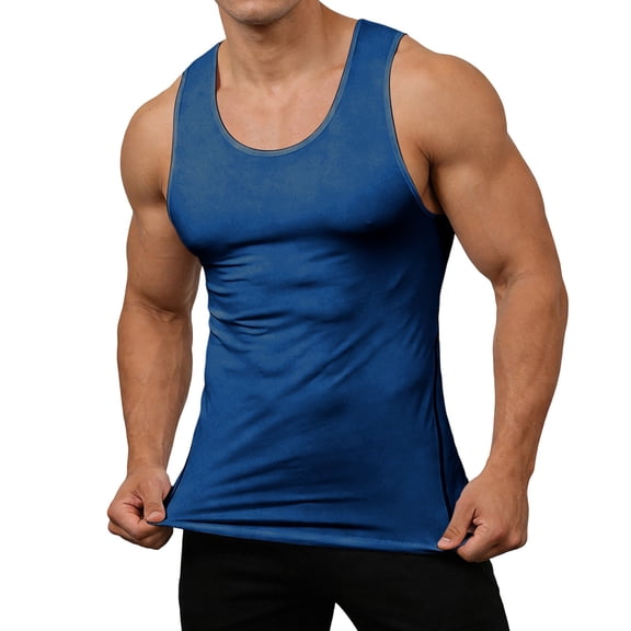 GuangCheng Men's Stringer Tank Tops Slim Fit Sleeveless Vest Gym Workout Bodybuilding Fitness Muscle T Shirts,Blue,Size S