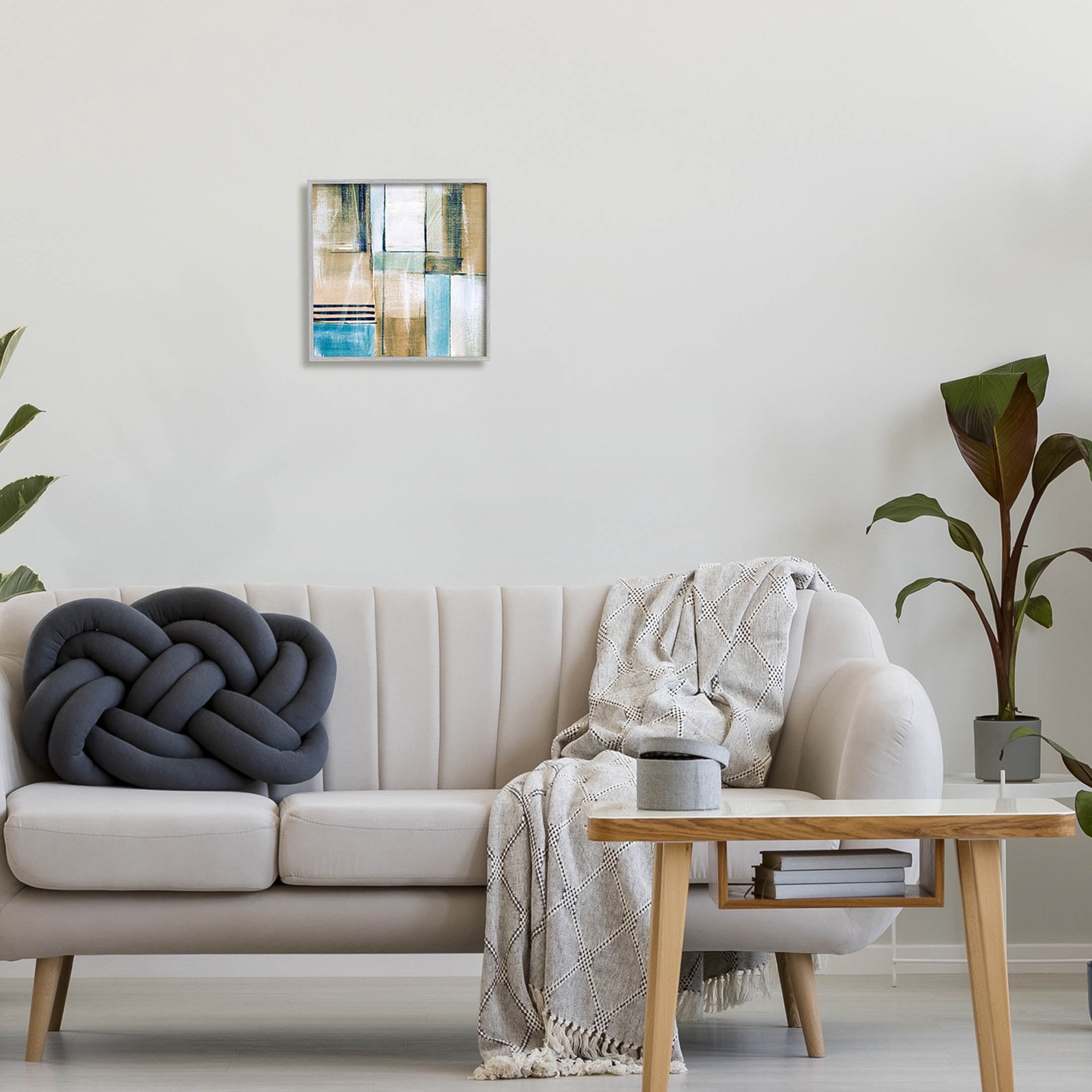 Modern Geometric Shapes Arrangement Abstract Painting Gray Framed Art Print Wall Art