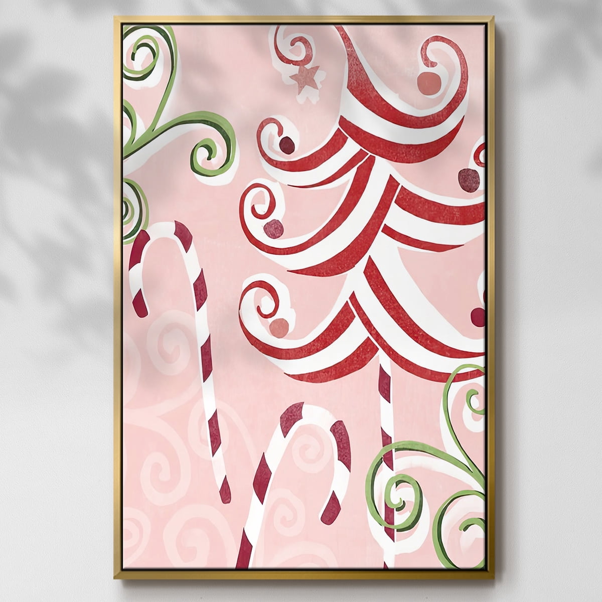 Candy Cane Holiday II - Framed Gallery Wrapped Holiday Canvas - 25 x 37 - Gold Frame