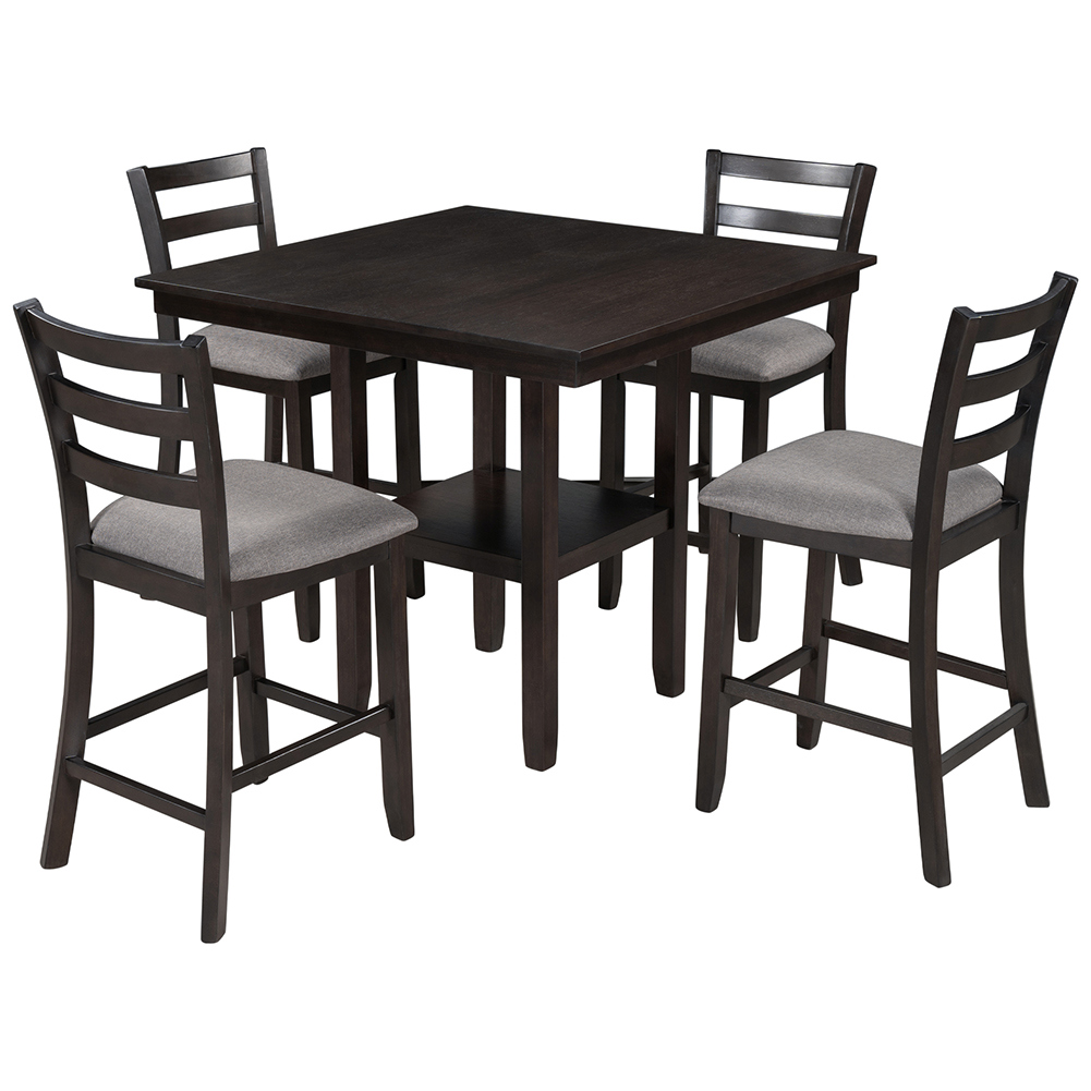 Canddidliike Wooden 5Piece Storage Dining Table and Padded Chairs Set