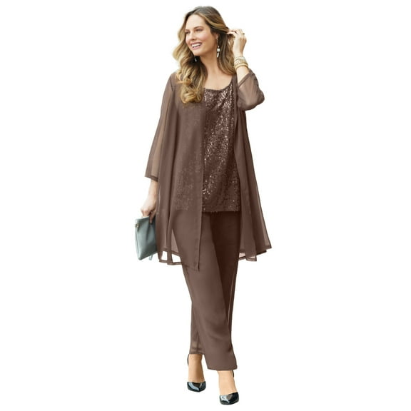 Catherines Women's Plus Size 3-Piece Sequin Tank Pant Suit