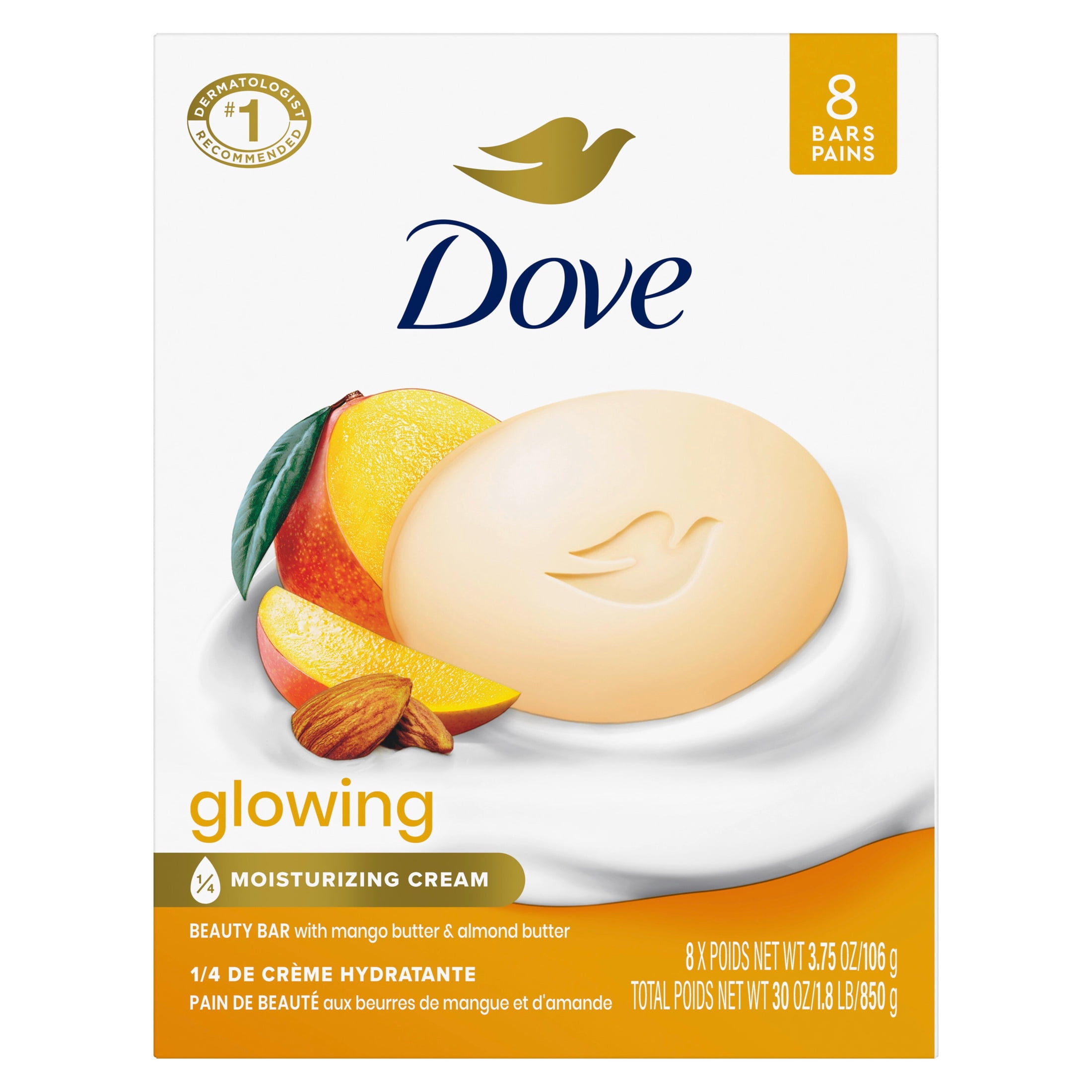 (4 pack) Dove Beauty Bar Soap For Soft, Smooth Skin, Original, With 1/4 Moisturizing Cream, 3.75 oz 8 Bars