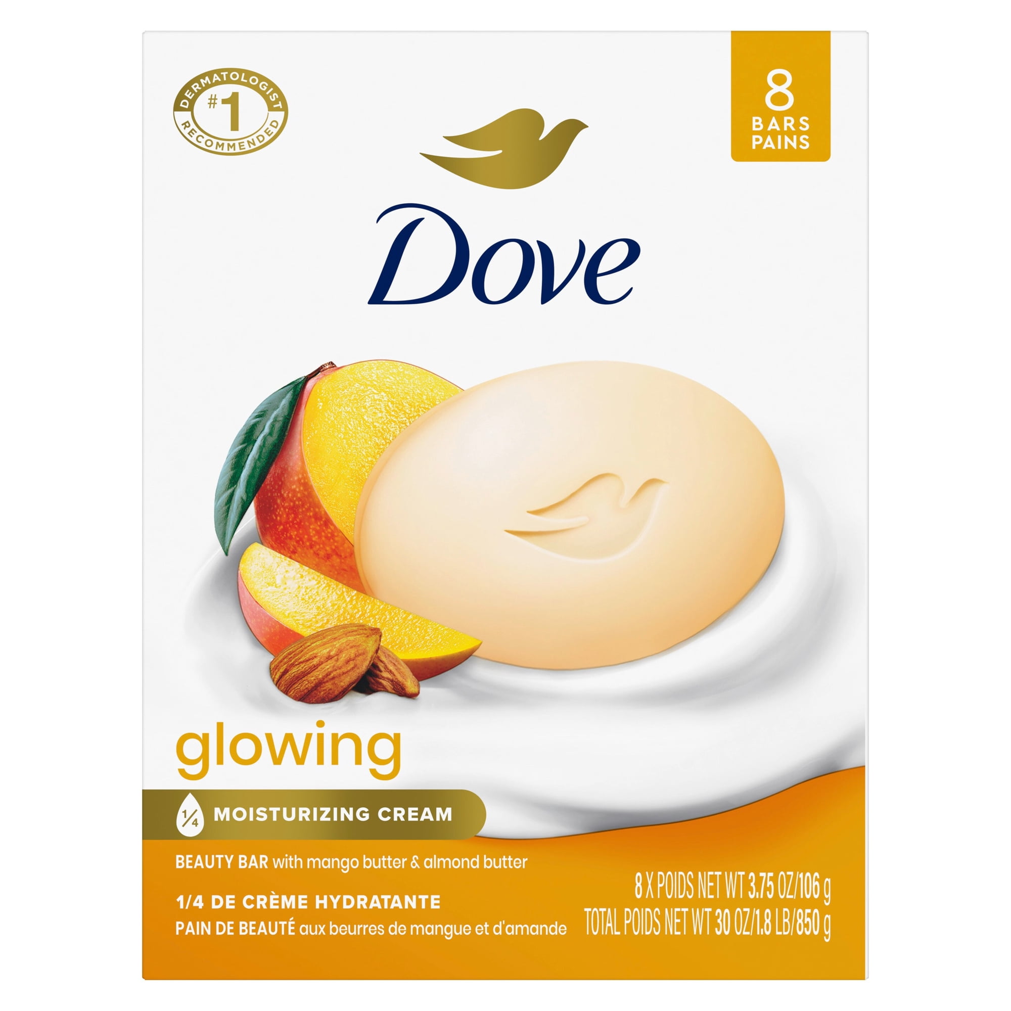 Dove Beauty Bar Soap For Soft, Smooth Skin, Original, With 1/4 Moisturizing Cream, 3.75 oz 8 Bars