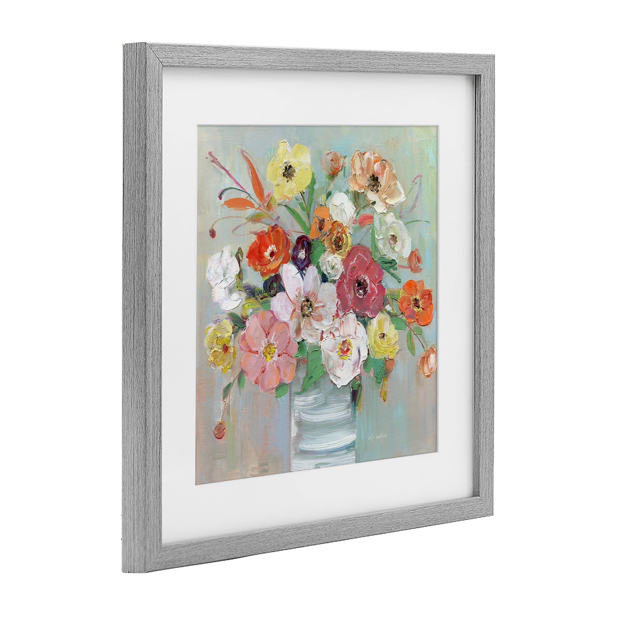 Stupell Industries Energetic Blossom Bouquet Gray Framed Print Under Glass, design by Sally Swatland