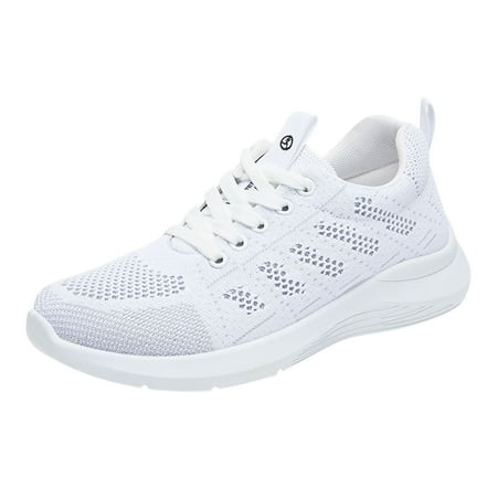 

Cathalem Fashion Spring And Summer Women Sports Shoes Flat Soft Mesh Breathable Lace Up Colorblock Casual Style White 40
