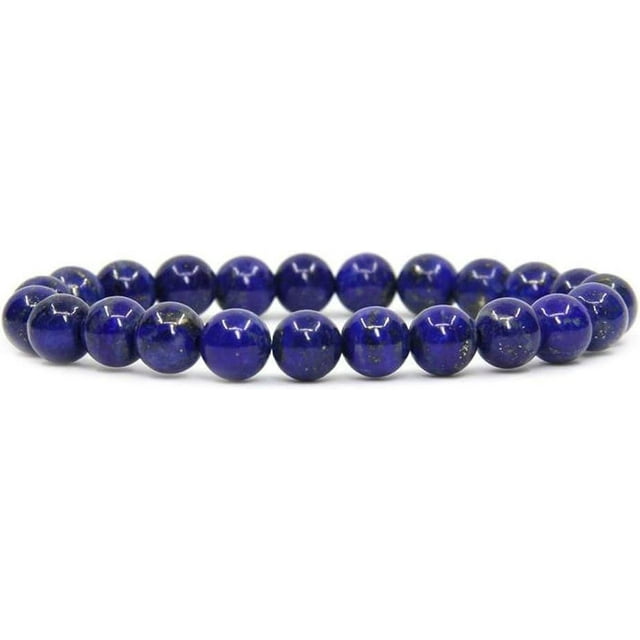 Bracelet Extensible Unisexe en Perles Rondes 8 mm avec Pierre Précieuse en Cristal Lapis-Lazuli Naturel 7 Pouces