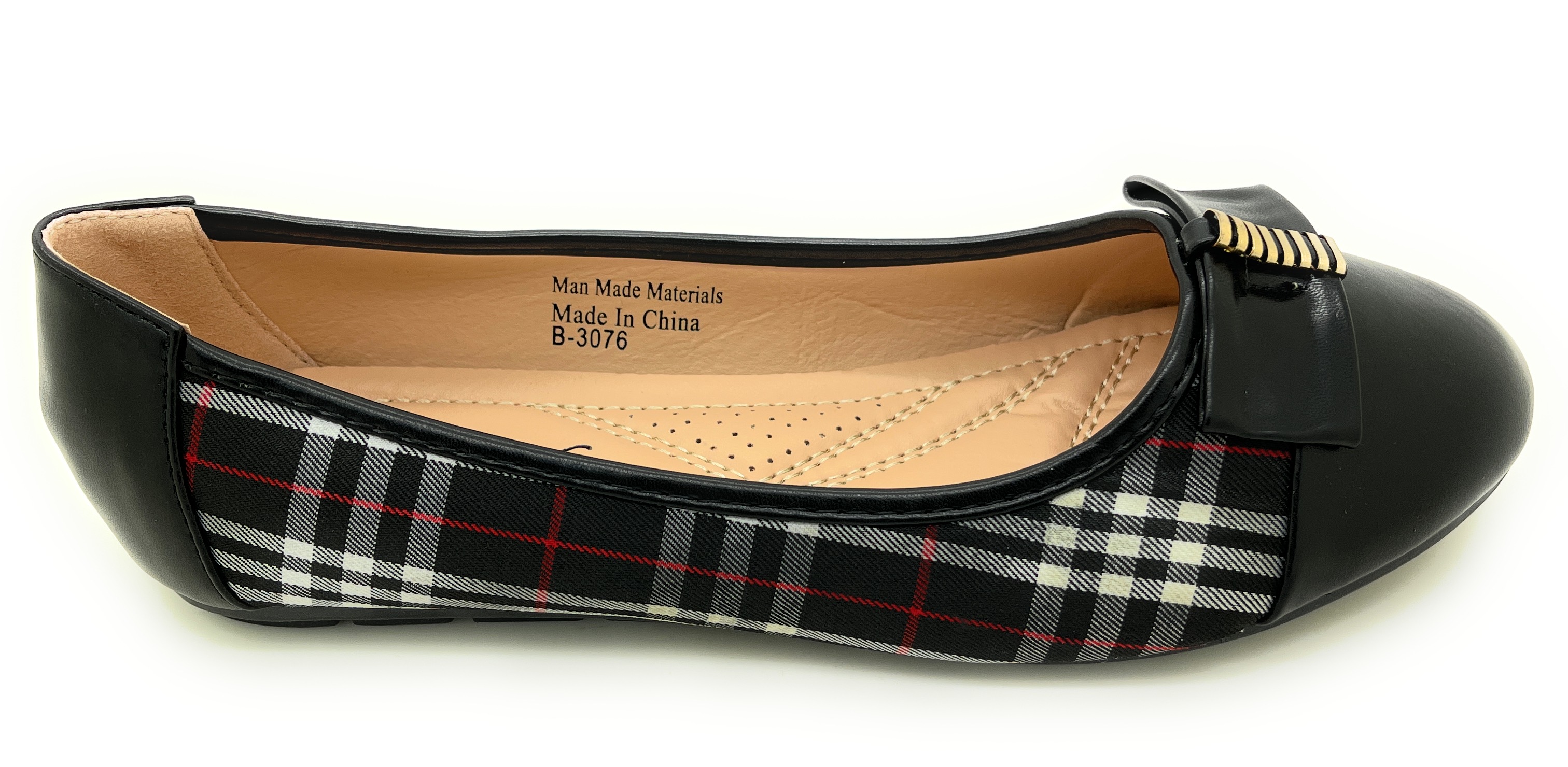 Plaid with Solid Toe Tip Ballerina Flats