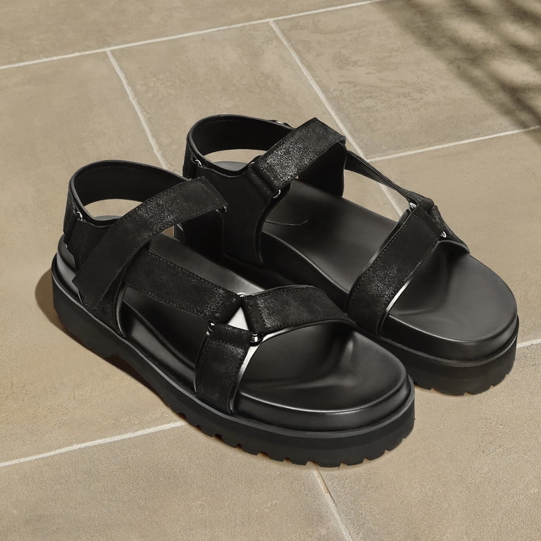 Chamaripa Men‎ Black Leather Croc Embossed Criss Cross Platform Elevator Sandals CHAMARIPA Fisherman Sandals Elevator Shoes Mens Leather  main image 4