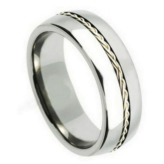 8mm Tungsten Carbide Shiny With .925 Silver Braided Rope Inlay Wedding Band Ring For Men Or Ladies