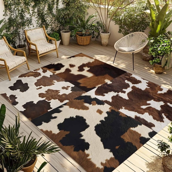 Cow Patterned Outdoor Rug 3x5 Ft - Reversible Patio Rug Outdoor Camping Rugs, Vintage Farmhouse Abstract Country Western Indoor Outdoor Area Rugs, Non-Slip Outdoor Carpet Runner for Deck/Porch