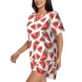 thumbnail image 2 of "Wukai Hand Drawn Watermelon Women's Pajama Set - Short-Sleeve Top and Shorts with Elastic Waistband and Pockets for Loungewear, Yoga, and Casual Wear-Medium, 2 of 8