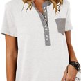 thumbnail image 4 of Camiseta con cuello redondo para mujer, camiseta de manga corta con cuello redondo y bloqueo de color con bolsillo, color blanco XL, 4 of 6