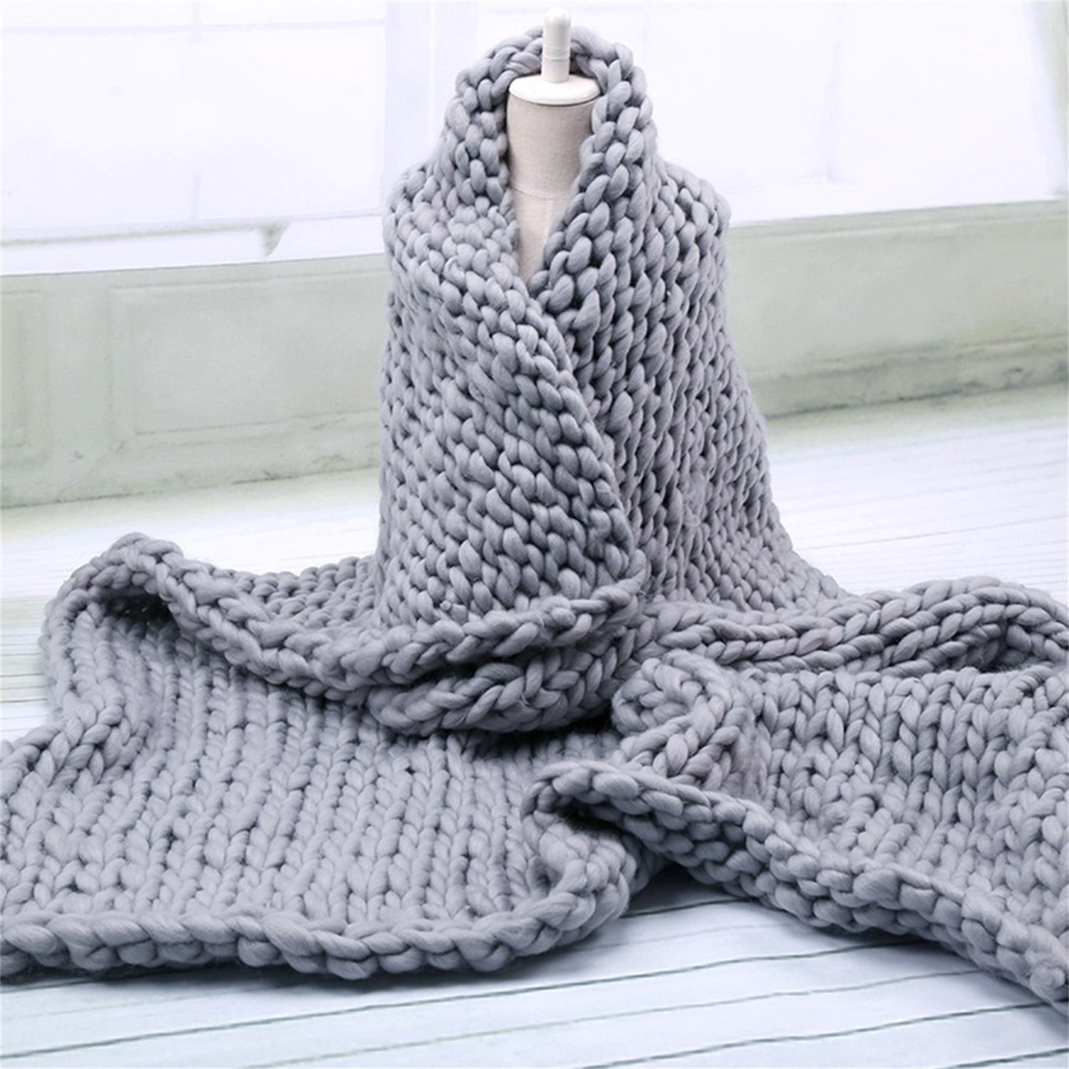 Lowestbest Chunky Knit Blanket, Handmade Warm Soft Throw Blanket, Cable Knit Blanket - Light Grey (51" x 67") Lowestbest Chunky Knit Blanket, Handmade Warm Soft Throw Blanket, Cable Knit Blanket - Light Grey (51" x 67")