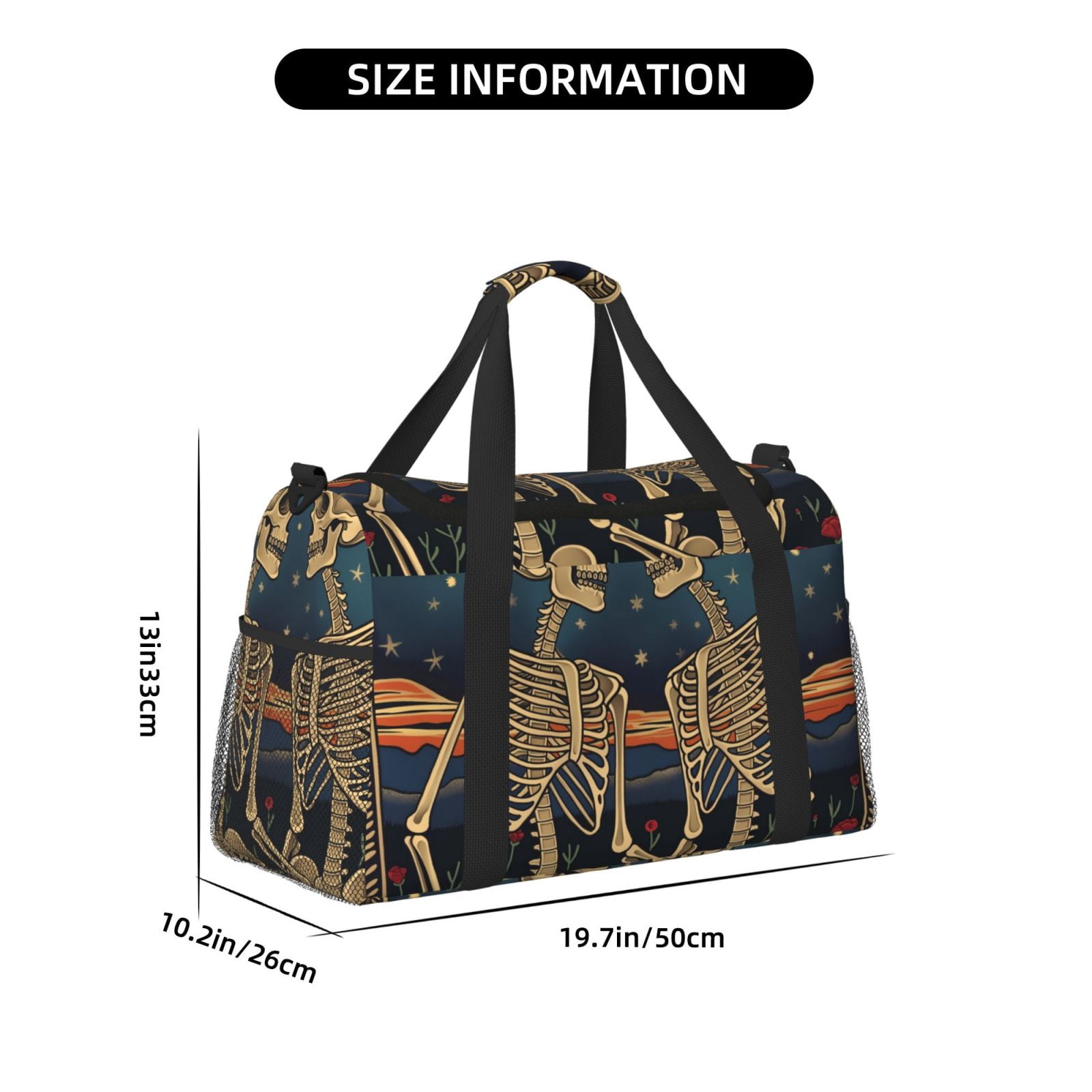 Fuzoiu Romantic Skeletons Under Moon Print Travel Duffle Bag,Carry On Tote Bags,Duffel Bag,Sport Gym Bag, Hospital Bag for Labor and Delivery, Overnight Bag,Luggage Bag