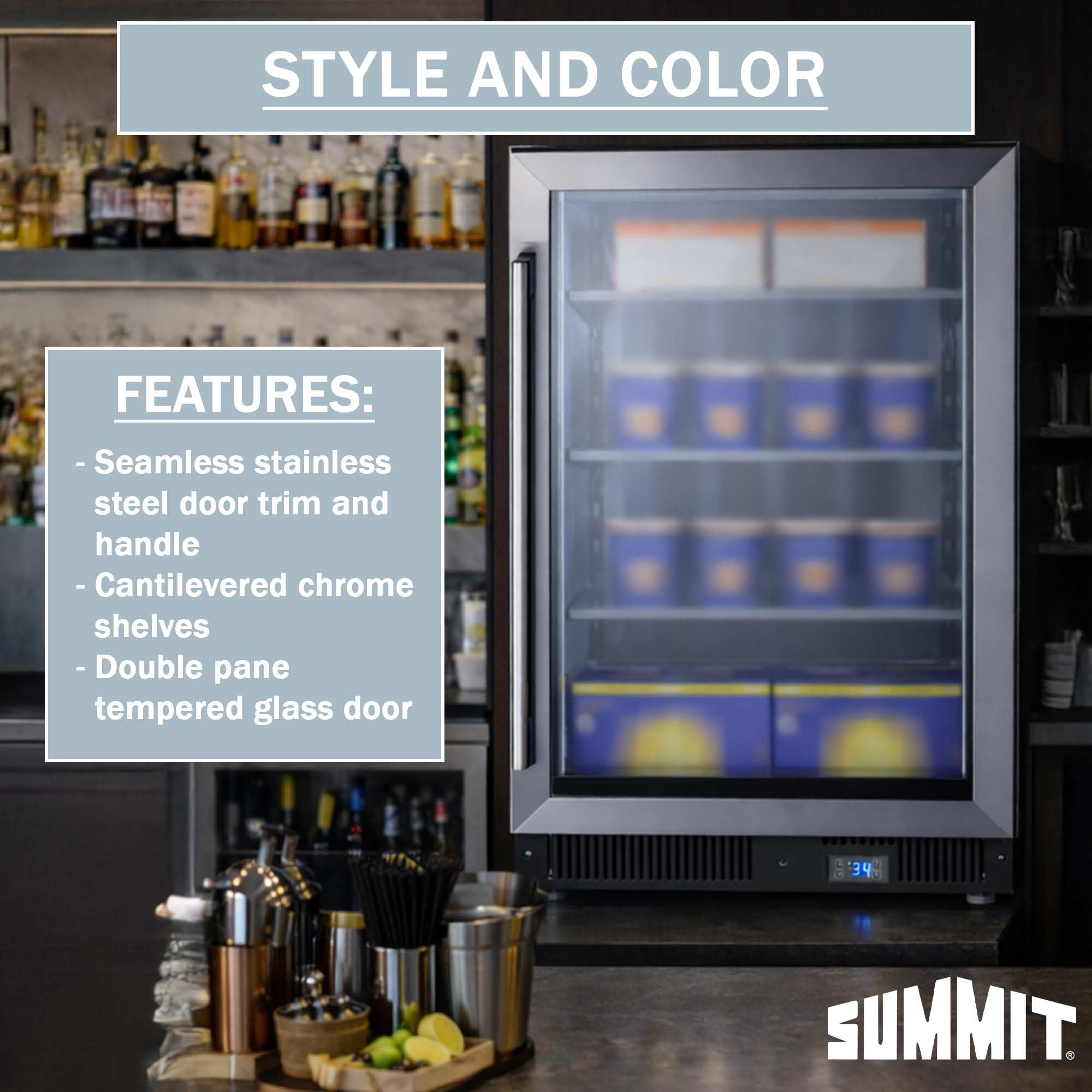 Summit 24 Inch Display Freezer, 5.0 cu.ft. Capacity,, Stainless Steel & Glass - SCF475