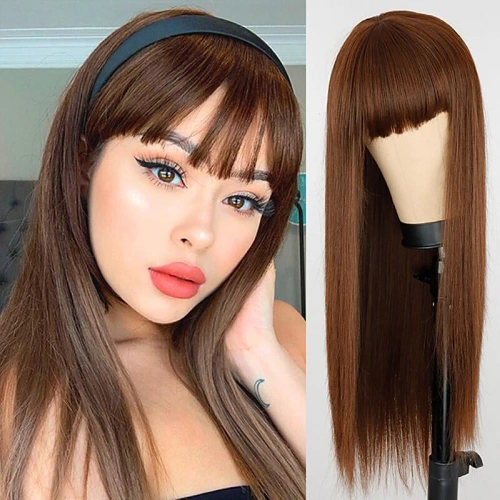 25 Inch High Temperature Filament Hair Bangs Long Straight Hair Soft  Natural Color Style Cosplay Easy To Wear Clean Manage 