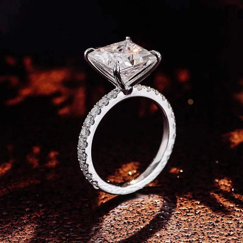 solitaire jewels 4CT Princess Moissanite Solitaire Engagement Ring For Women, 10K White Gold